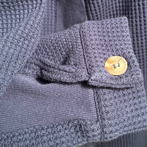Beautifully Detailed Blue Waffle Knit Cardigan Shirt Jacket Layering Top Size L - Picture 5 of 6